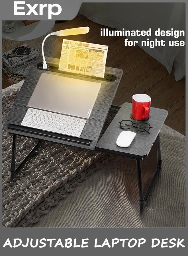 Exrp مكتب الكمبيوتر المحمول القابل للتعديل مع ضوء ، منفذ USB ، حامل iPad ، تخزين الدرج - أكبر 55 سم قابل للتعديل مكتب الحلف للسرير ، المكتب المنزلي ، علبة الإفطار ، مكتب الساقين القابلة للتعديل - Image 4